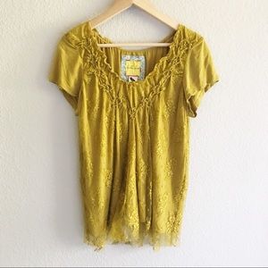Anthropologie Bella Bird Lace Overlay Short Sleeve